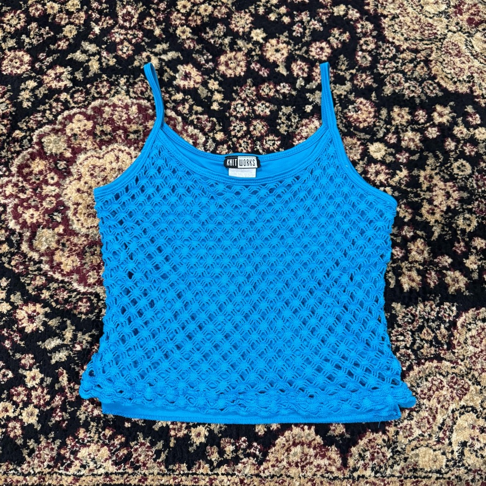 y2k blue knit tank top size